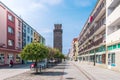 Nysa, Poland - May 1, 2022: ZiÃâ¢bice Tower. Medieval gate tower. A gothic building made of red bricks. The view from BolesaÃâawa